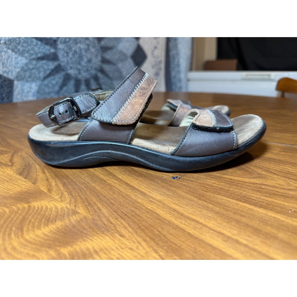 SAS Tripad Comfort Metallic Leather Walking Sandals Womens Pewter Bronze Buckle